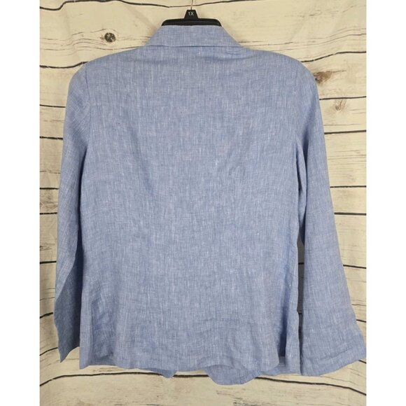 Idillio Positano Blue Chambray 100% Linen Blazer Jacket M New Womens Italy - Picture 4 of 7